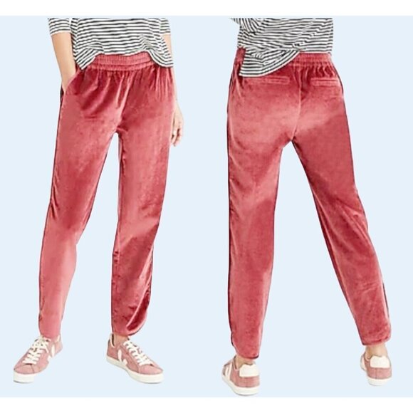 MADEWELL Burgundy Velvet Velour Track Trousers Pants Size Med - Picture 1 of 8